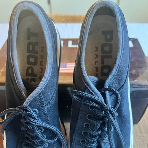 Polo Ralph Lauren Vintage Polo Sport Navy Suede Sneakers - Women's Size 7.5 - Picture 3 of 14